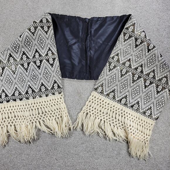 VINTAGE Mexican Rebozo 85" Black White Handmade Shawl Wrap Scarf RARE 60s 70S - Picture 3 of 16